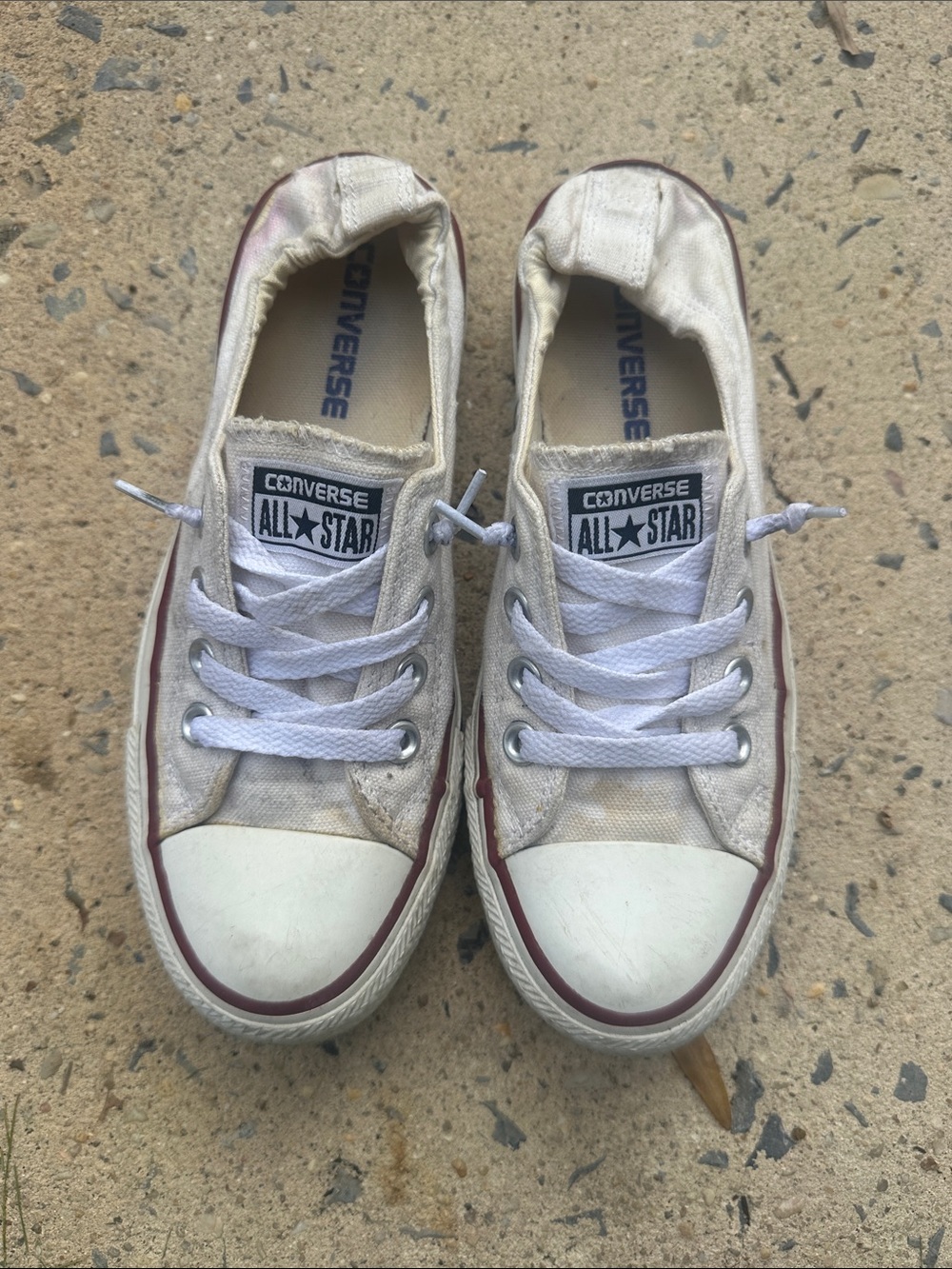 Converse White Low-Top Canvas Sneakers with Maroon Trim